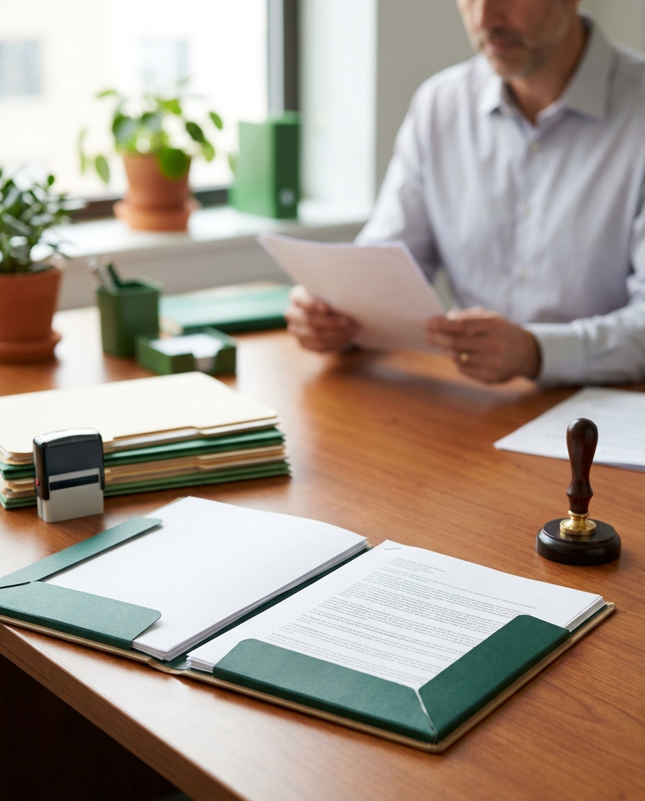 Documentação societária de empresa organizada sobre a mesa