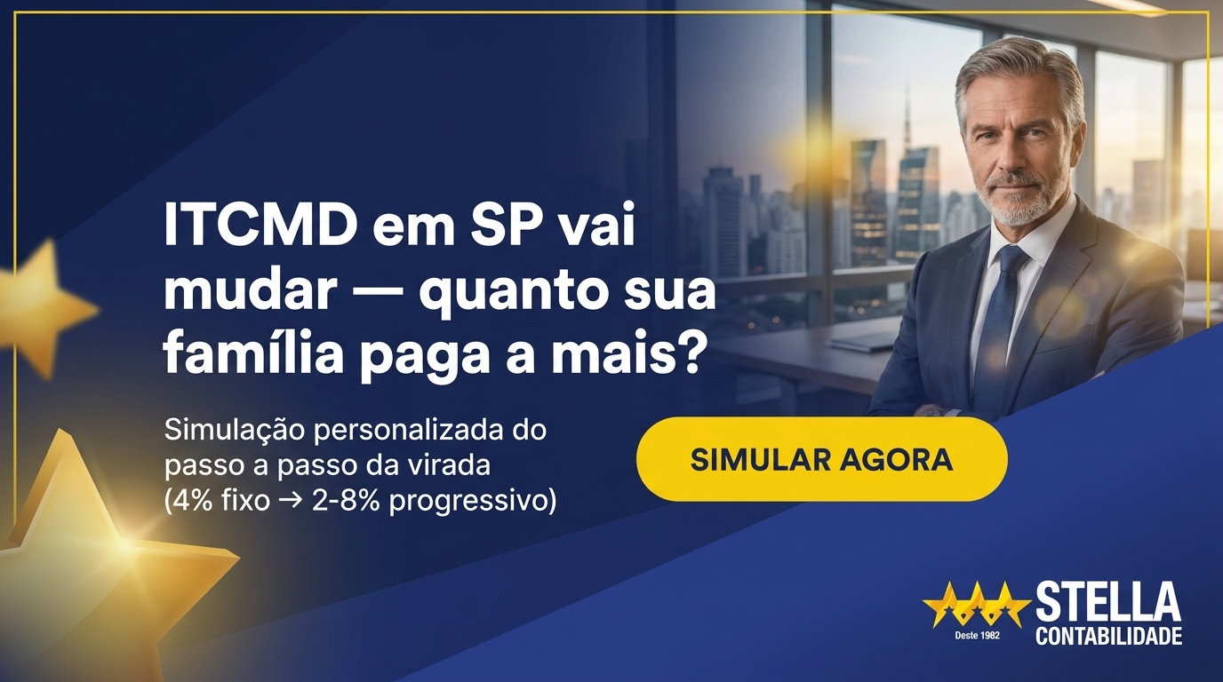 Banner CTA — simulação personalizada do ITCMD antes e depois da virada com a Contabilidade Stella