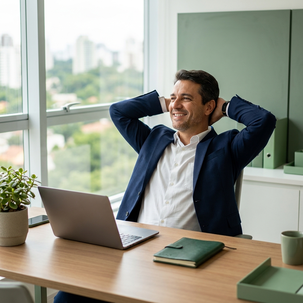Empresário tranquilo com o financeiro da empresa em ordem