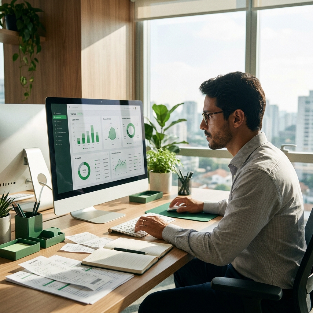 Profissional cuidando da rotina financeira de uma empresa