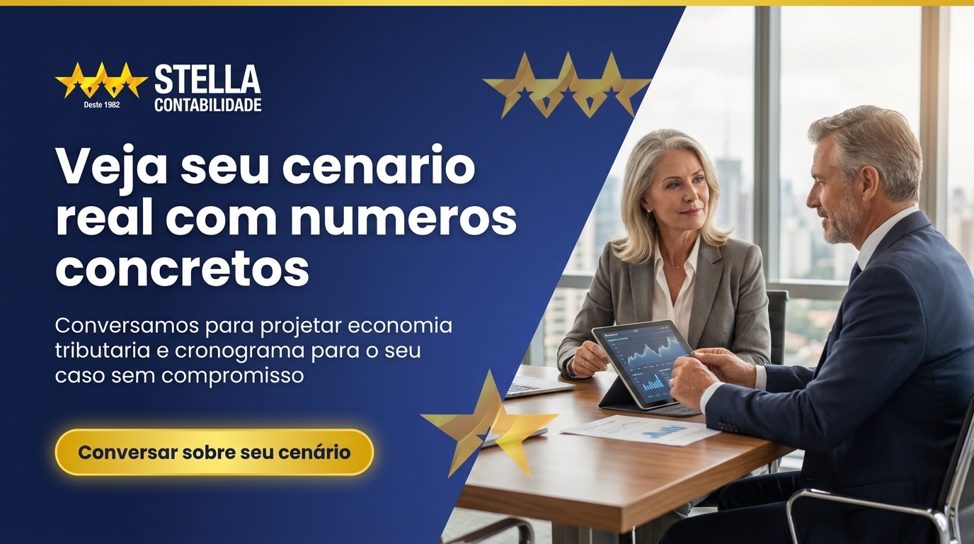 Banner CTA — projetar economia tributária e cronograma do seu caso real com a Contabilidade Stella
