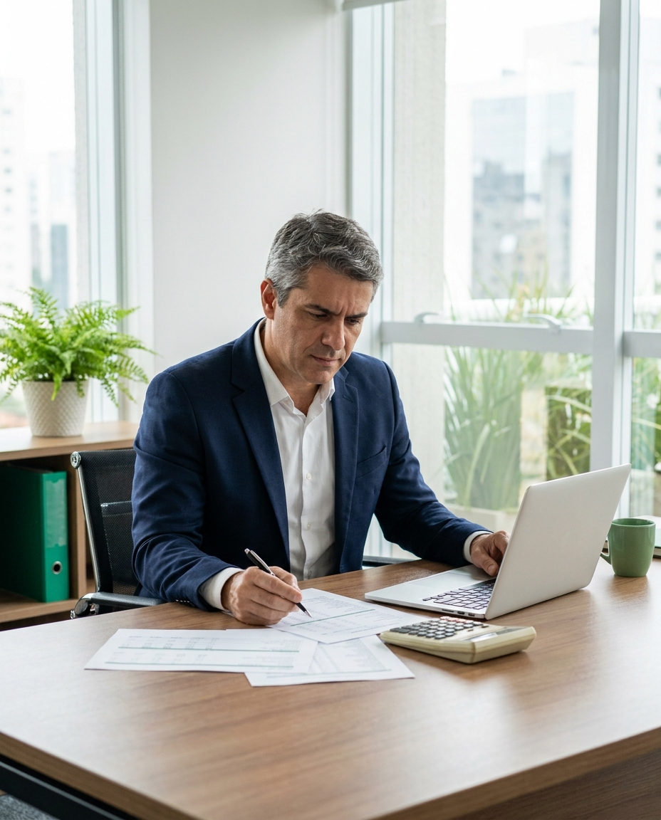 Auditor revisando demonstrações financeiras