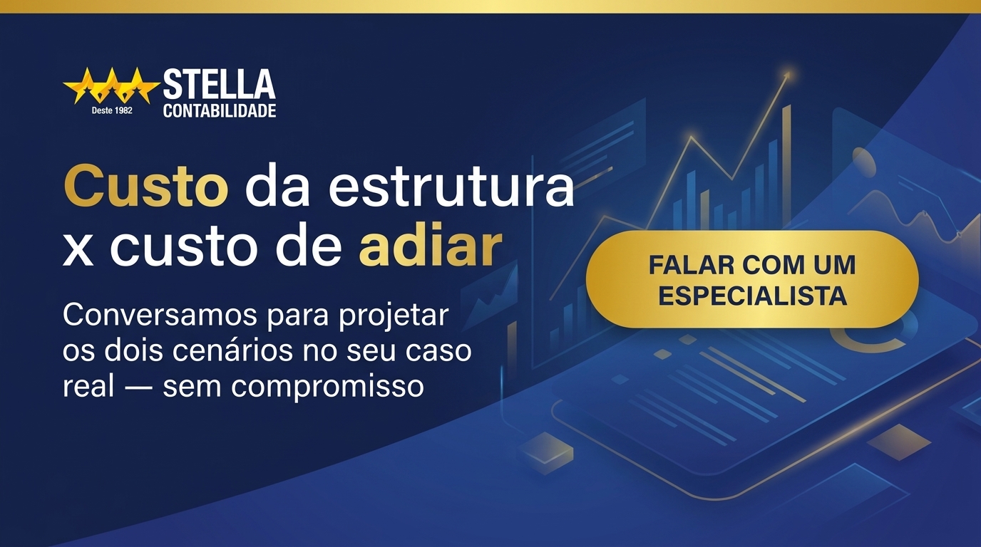 Banner CTA — projetar custo de estruturar versus custo de adiar com a Contabilidade Stella