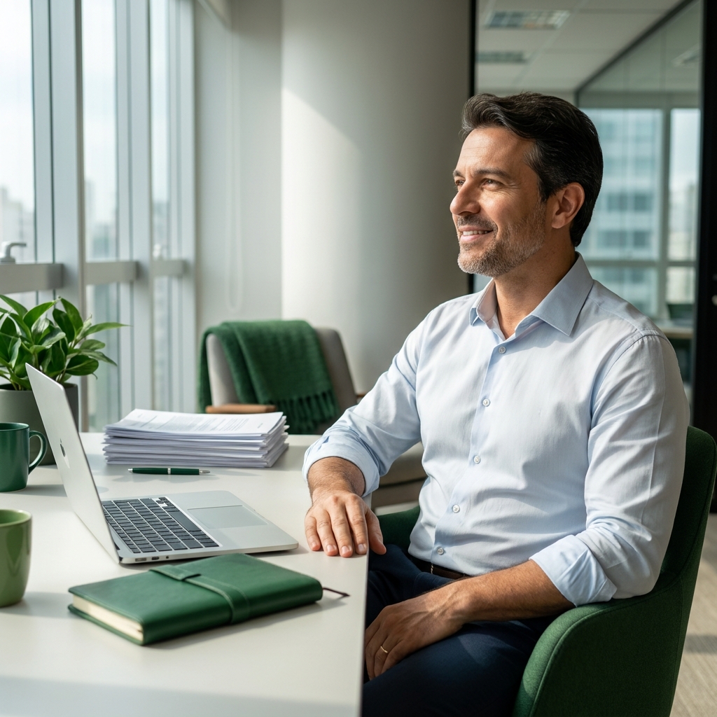 Empresário tranquilo com a carga tributária ajustada e em ordem