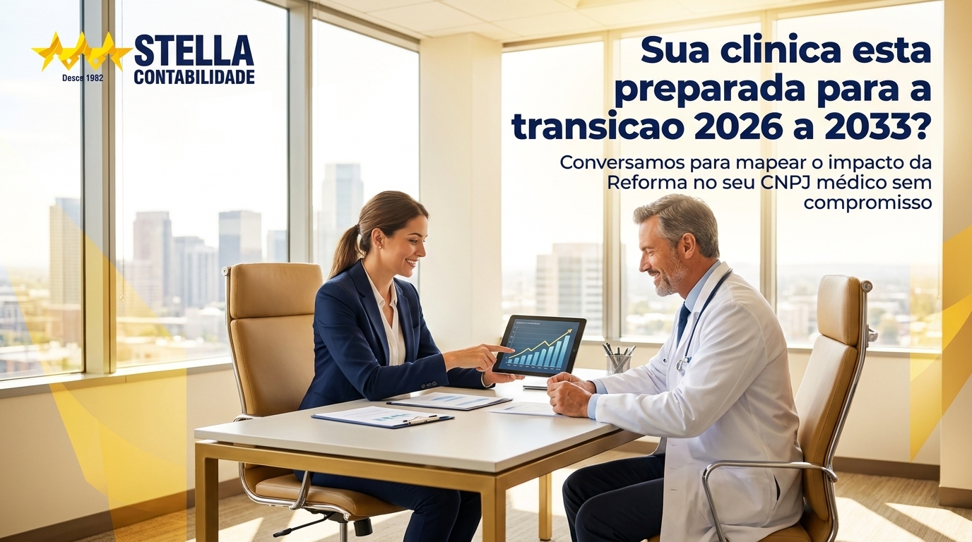 Banner CTA — preparar a clínica para transição 2026 a 2033 com a Contabilidade Stella